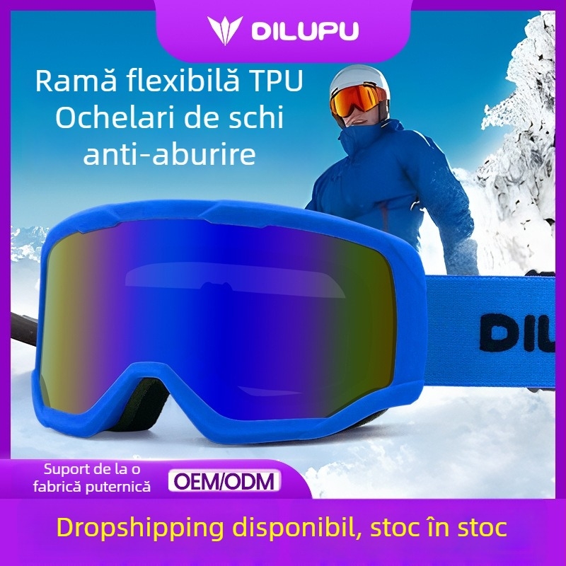 Ochelari de schi cu strat dublu, antifog, ramă TPU și lentilă PC, reglabil pentru dioptrii, pentru adulți