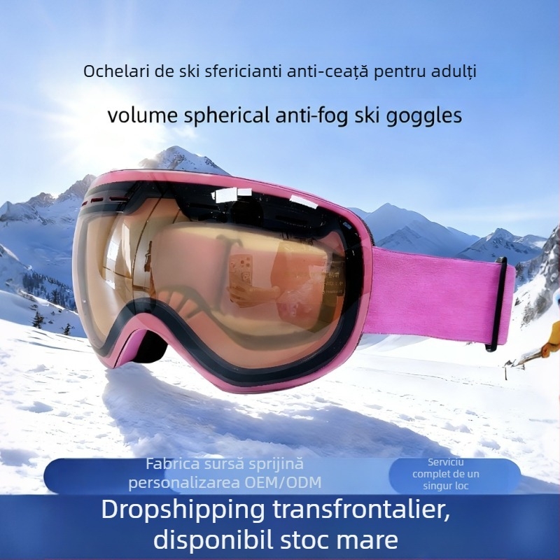 Ochelari de schi cu dublu strat anti ceață, lentilă mare sferică, compatibil cu dioptriile reglabil, pentru adulți (dublu strat | anti ceață | lentilă mare sferică | dioptriile reglabilе | impermeabil)