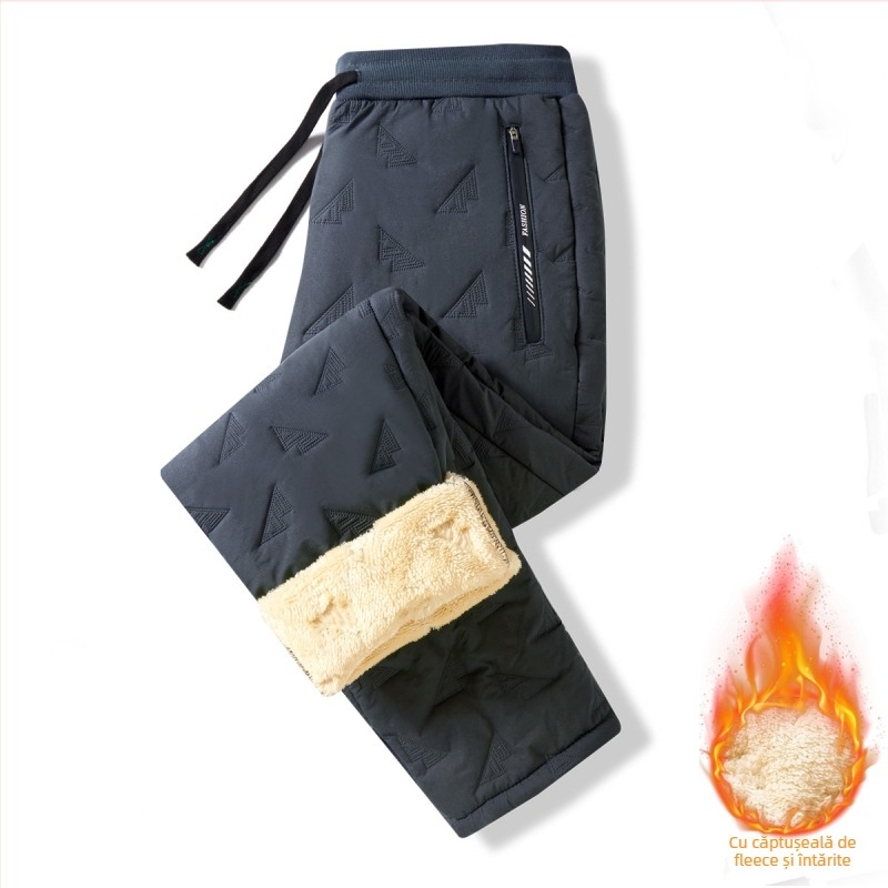 Pantaloni femei fleece cu căptușeală, croială dreaptă, iarnă, antivânt, poliester, închidere cu șiret