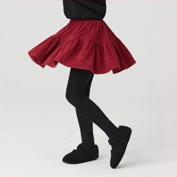 Fustă-pantalon cu fleece pentru iarnă, design faux two-piece, material din bumbac, talie medie, tratament moale, pentru fete peste 8 ani