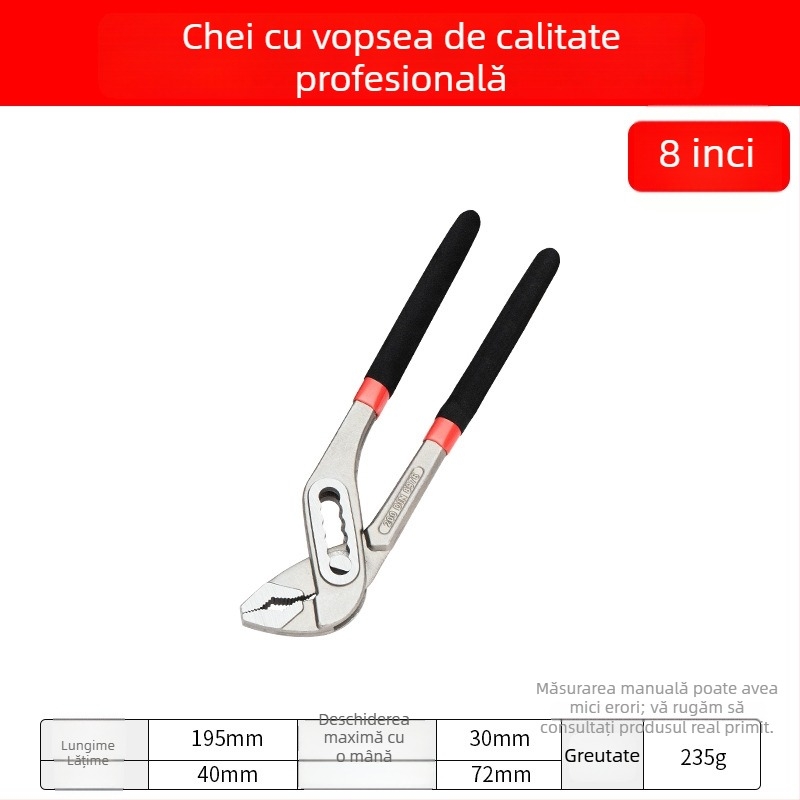 Clește pentru pompă de apă Yishun, de calitate industrială, multifuncțional, reglaj în 7 trepte, 0,5 kg, pentru țevi și robinete, reparații