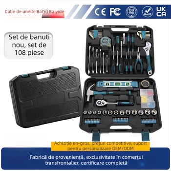 Set de 108 piese unelte pentru întreținere casnică, reparații auto și electrice (PP/TPR/oțel carbon)