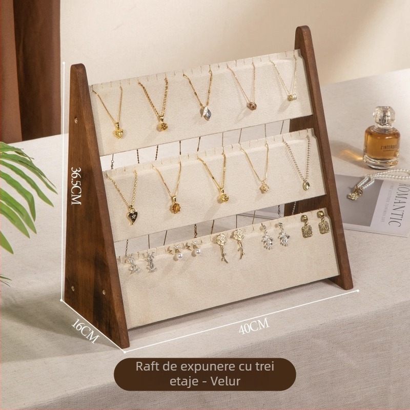 Suport vertical pentru bijuterii, 3-4 niveluri, lemn antic, origine Yiwu