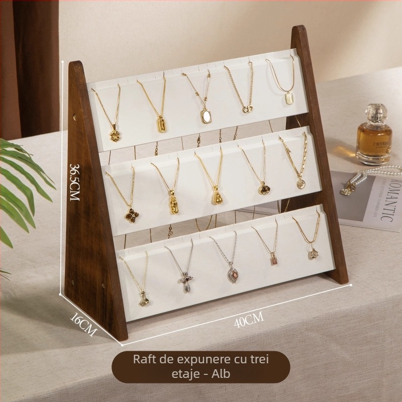 Suport vertical pentru bijuterii, 3-4 niveluri, lemn antic, origine Yiwu