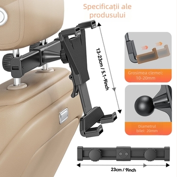 Suport pentru tabletă auto, cu mecanism rotativ, pentru spatele banchetei și tetieră, model Tz02-p1, procesare OEM