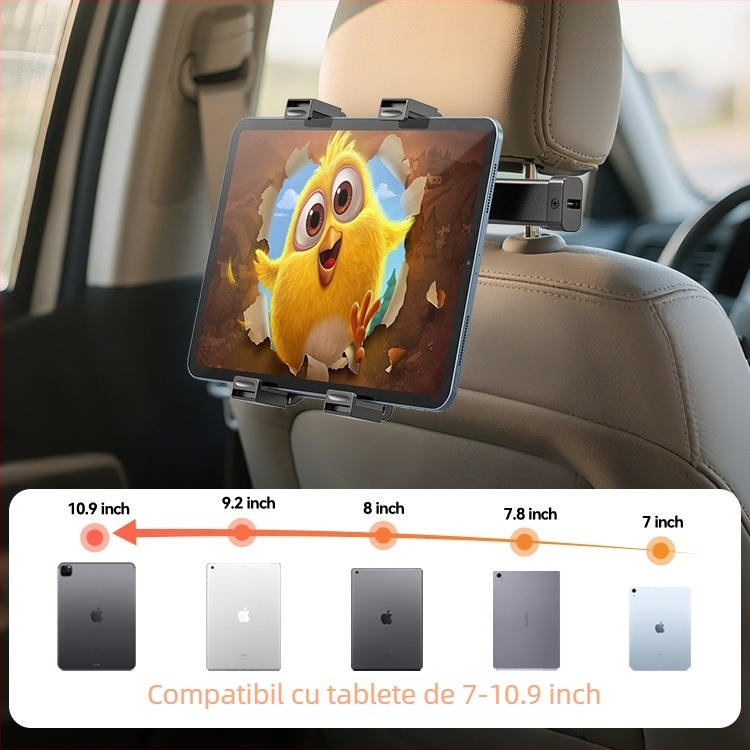 Suport pentru tabletă auto, cu mecanism rotativ, pentru spatele banchetei și tetieră, model Tz02-p1, procesare OEM