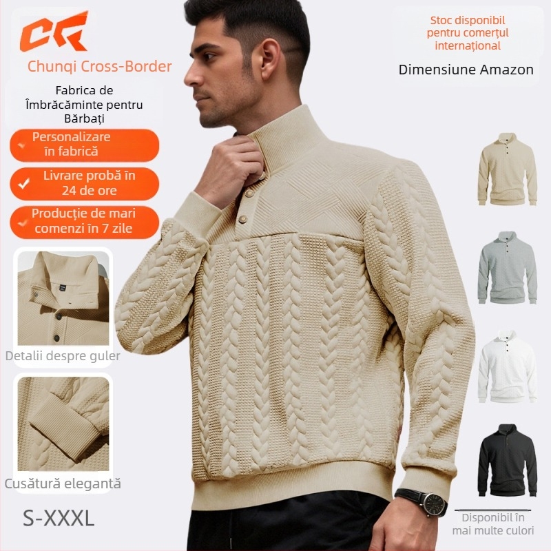 Pulover de trening cu guler înalt, fermoar frontal, model cu dungi prin colaj, mâneci lungi, croială lejeră