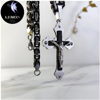 Colier din oțel inoxidabil Limon – design geometric, pandantiv cruce cu diamant, placare electroplatină