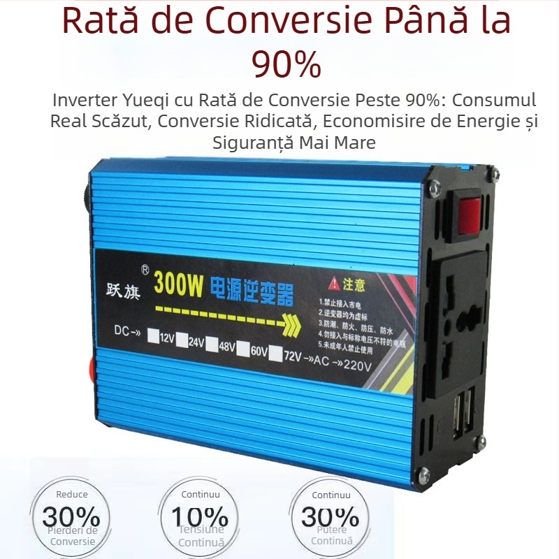 Invertor 12/24V la 220V, 300W, undă sinus pură, pentru mașină/camion/acasă