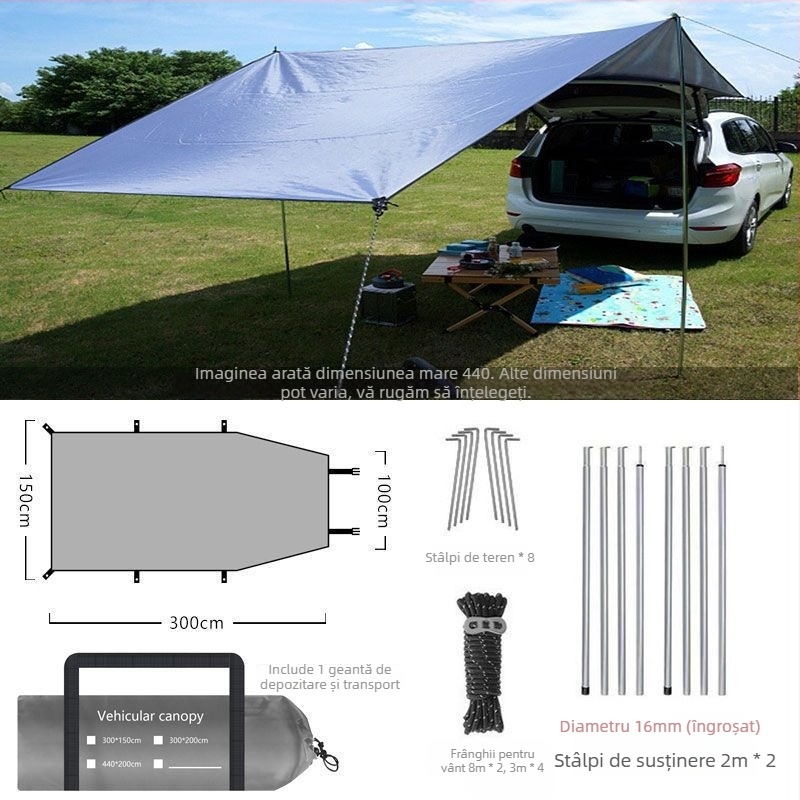 Umbră laterală pentru SUV — țesătură Oxford, impermeabil 2000mm, acoperiș exterior