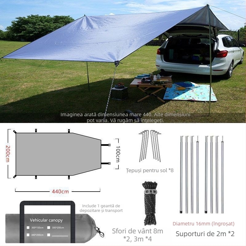 Umbră laterală pentru SUV — țesătură Oxford, impermeabil 2000mm, acoperiș exterior