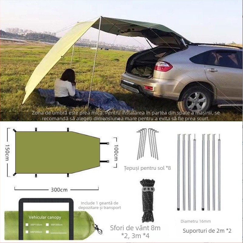 Umbră laterală pentru SUV — țesătură Oxford, impermeabil 2000mm, acoperiș exterior
