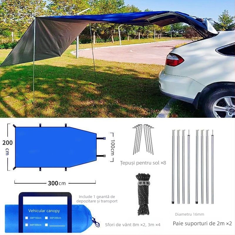 Umbră laterală pentru SUV — țesătură Oxford, impermeabil 2000mm, acoperiș exterior