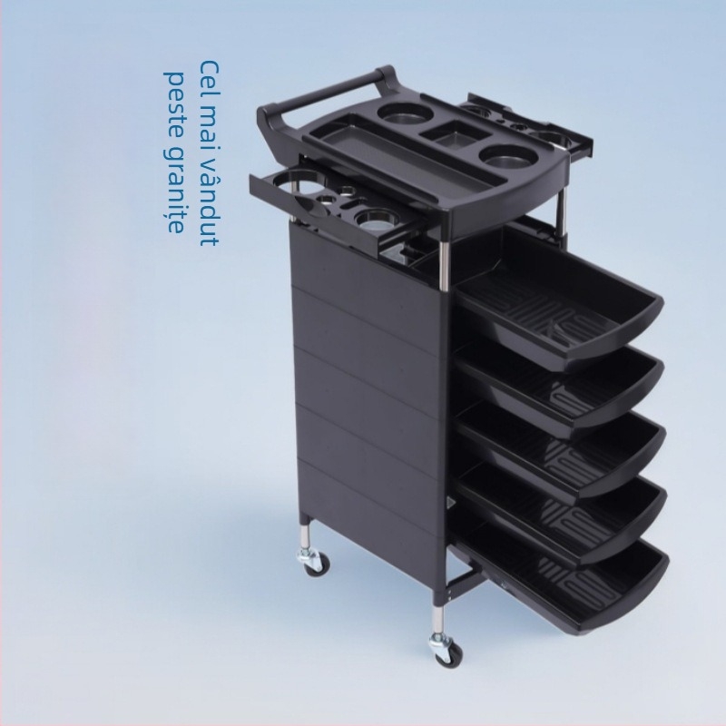 Cărucior pentru unelte de înfrumusețare și coafură – cinci sertare, material PP, model A60, stil modern minimalist, asamblare necesară