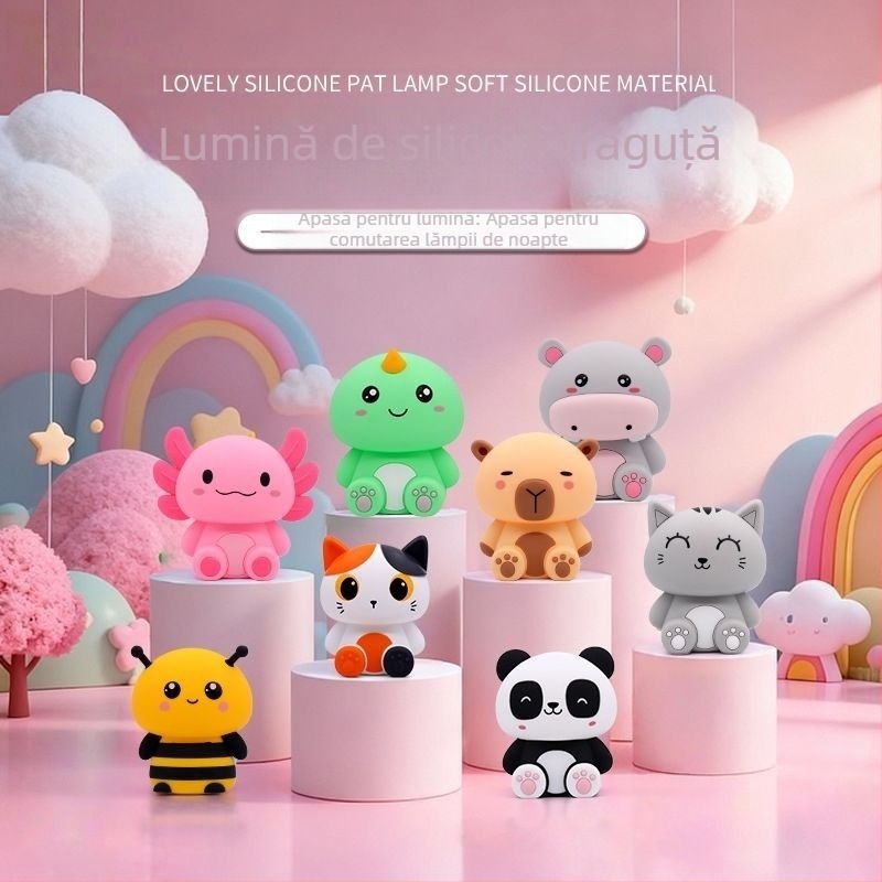 Lampa de noapte pentru copii, design hexagonal cu animale (dinozaur și albina), abajur din silicon, alimentare Type-C, stil desen animat, durată de viață peste 100000 h