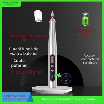 Polizor electric de unghii fără fir, portabil, afișaj digital, set complet pentru uz casnic