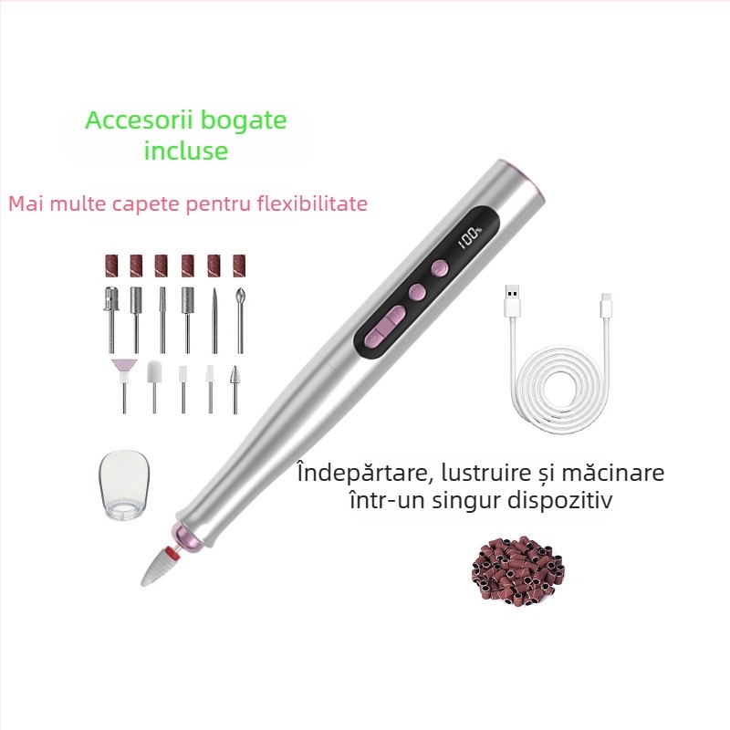 Polizor electric de unghii fără fir, portabil, afișaj digital, set complet pentru uz casnic