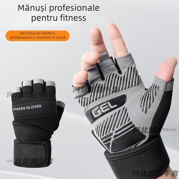 Mănuși de fitness pentru ridicare cu protecție a încheieturii, design de deget jumătate, silicon antialunecare, microfibră + silicon