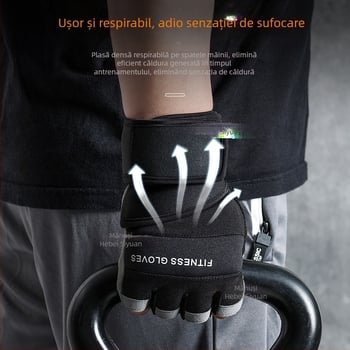 Mănuși de fitness pentru ridicare cu protecție a încheieturii, design de deget jumătate, silicon antialunecare, microfibră + silicon