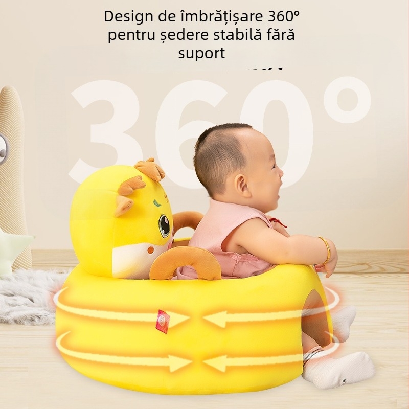 Rk yunyi Scaun pluş pentru bebeluși pentru învățarea să șadă — centru de greutate redus, spate anti-cădere, design dragon din pluș ultra moale, potrivit pentru 0–3 ani