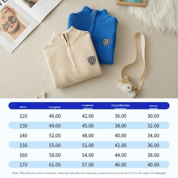 Pulover tricotat pentru copii, cu fermoar parțial, gros pentru iarnă, guler înalt, mâneci lungi