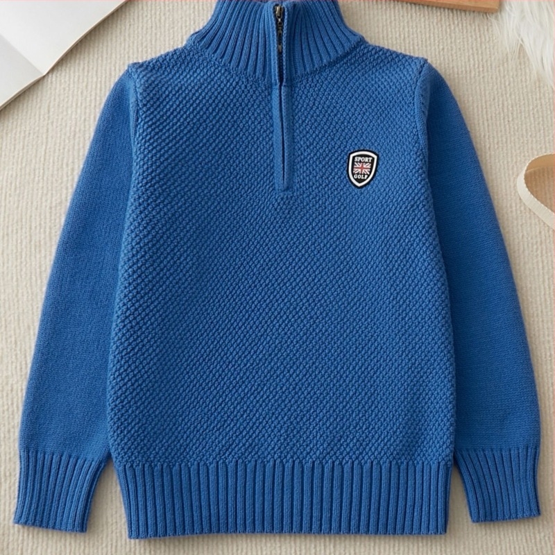 Pulover tricotat pentru copii, cu fermoar parțial, gros pentru iarnă, guler înalt, mâneci lungi