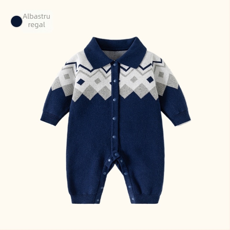 Salopetă bebeluș tricot britanic - 100% bumbac, tricot gros, mâneci lungi, unisex pentru nou-născuți, închidere cu nasturi pe un singur rând