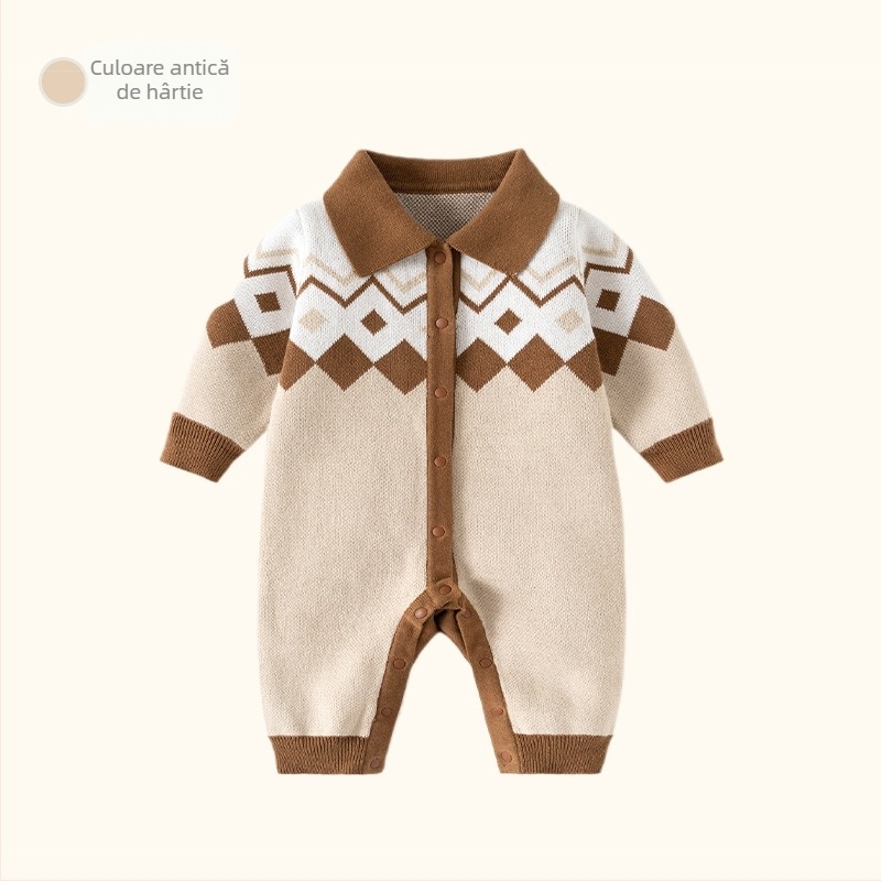Salopetă bebeluș tricot britanic - 100% bumbac, tricot gros, mâneci lungi, unisex pentru nou-născuți, închidere cu nasturi pe un singur rând