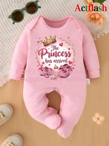 Rompers pentru nou-născuți cu inimă și coroană, țesătură tricot poliester 95%, mâneci lungi, închidere frontală cu nasturi, potrivit primăvară-toamnă, pentru vârsta 0–1 ani