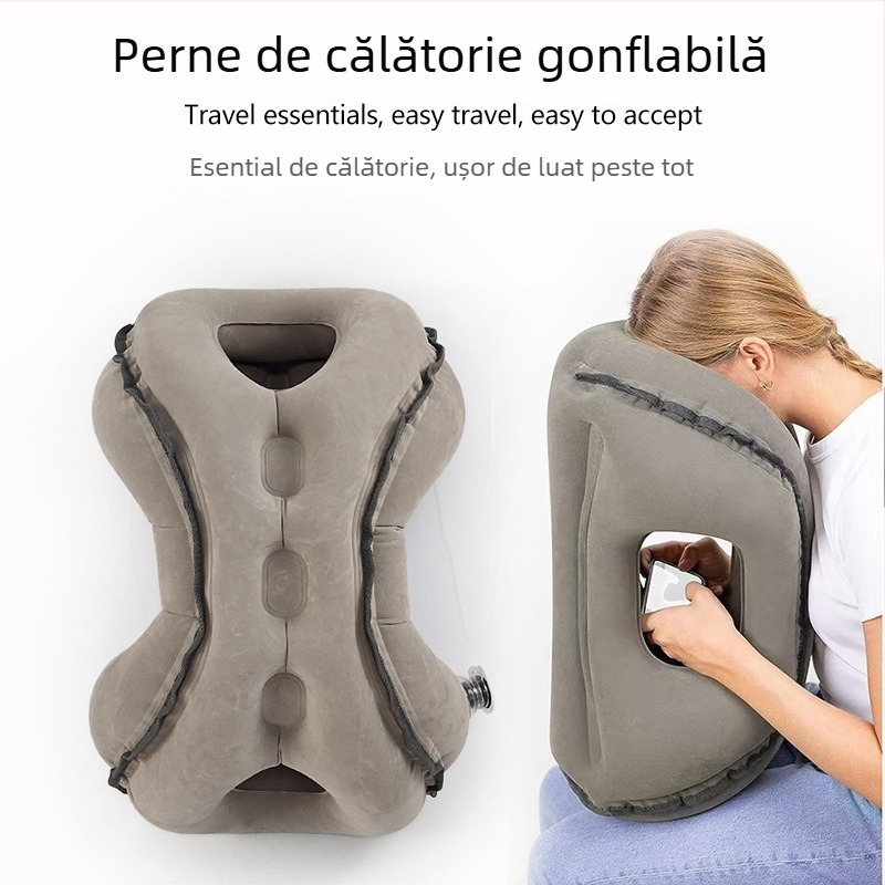 Pernă de călătorie gonflabilă cu suprafață velurată, PVC ecologic, grosime 0,4 mm, greutate 0,5 kg, model 2310031, brandul KX