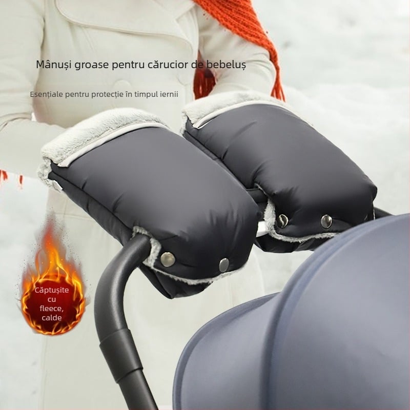Mănuși pentru căruciorul bebelușului, impermeabile, căptuțite cu fleece, pentru iarnă, rezistente la vânt și groase