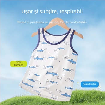 Tricou fără mâneci din bumbac pentru băieți, stil casual, guler rotund, 95% bumbac, vârsta 3–8 ani (100–140 cm)