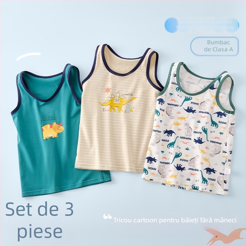 Tricou fără mâneci din bumbac pentru băieți, stil casual, guler rotund, 95% bumbac, vârsta 3–8 ani (100–140 cm)