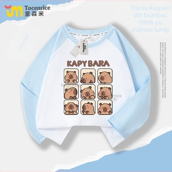 Tricou din bumbac cu mâneci lungi pentru copii, Casual, cu model desen animat, Toamnă 2024, Unisex, pentru copii peste 8 ani