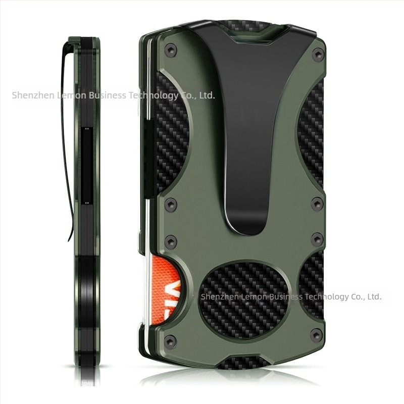 Portofel metalic tactic cu protecție RFID, design cu 2 pliuri, capacitate 1–12 carduri, prelucrat CNC