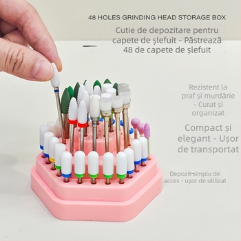 Cutie hexagonală de depozitare și afișare pentru capetele de pilire ale unghiilor, 48 găuri