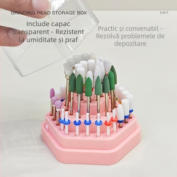 Cutie hexagonală de depozitare și afișare pentru capetele de pilire ale unghiilor, 48 găuri