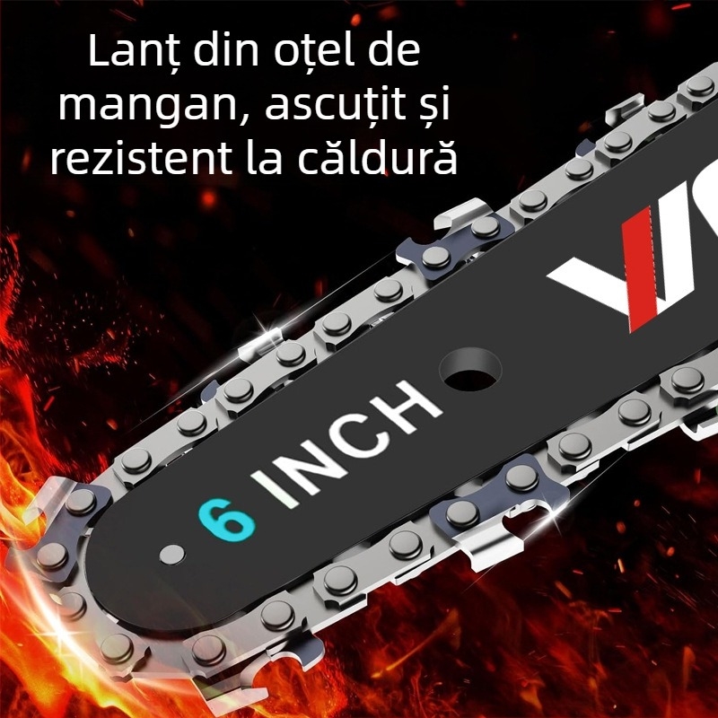 Fierăstrău electric cu baterie litiu reîncărcabilă, 21V, lanț din oțel temperat