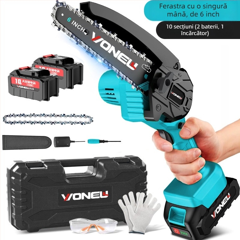 Fierăstrău electric cu baterie litiu reîncărcabilă, 21V, lanț din oțel temperat