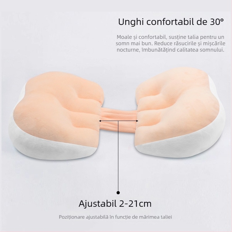 POE pernă de maternitate - utilizare dublă, sprijin pentru somnul pe o parte în toate etapele sarcinii; formă bomboană; umplutură fibre poliesterice; stil minimalist