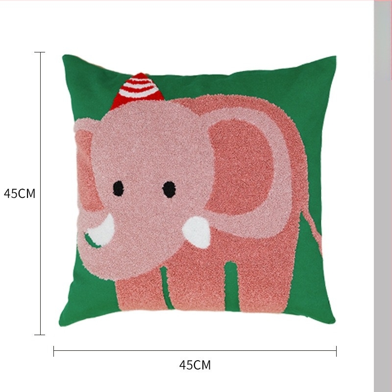 Pernă decorativă cu broderie de animale, husă din bumbac, umplutură PP, miez interior inclus