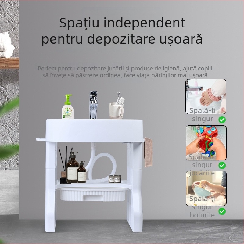 OUNINBEAR Chiuvetă pentru copii în picioare — antrenament pentru spălat mâinilor, feței și periajul dinților; material PP plastic; imprimare logo; personalizare; etichetă privat licențiată