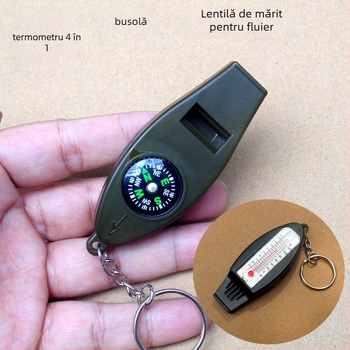 Unealtă de supraviețuire outdoor patru în unu cu busolă, termometru, lupă și fluier (set din două piese)