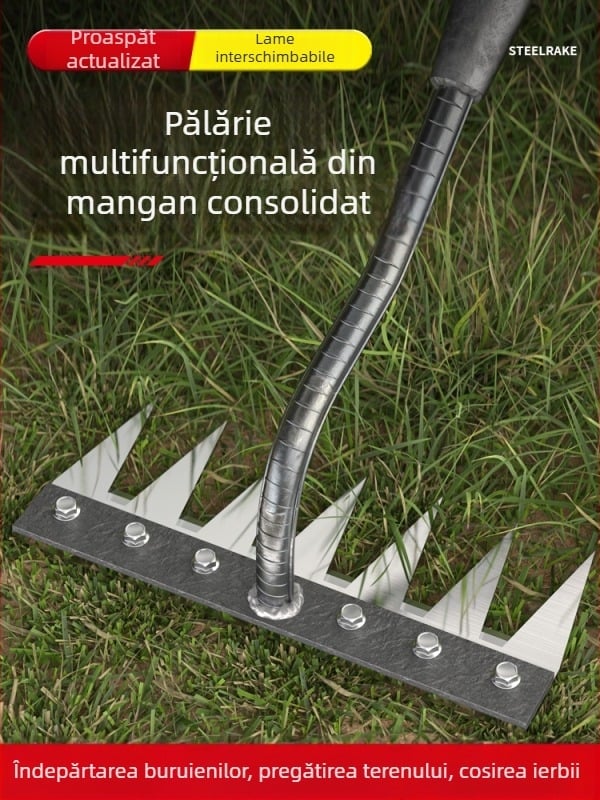 Greblă din oțel mangan – unealtă de grădină multifuncțională pentru îndepărtarea buruienilor și plantarea legumelor, design cu cinci dinți, afânarea solului
