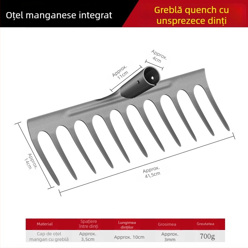 Greblă din oțel mangan – unealtă de grădină multifuncțională pentru îndepărtarea buruienilor și plantarea legumelor, design cu cinci dinți, afânarea solului