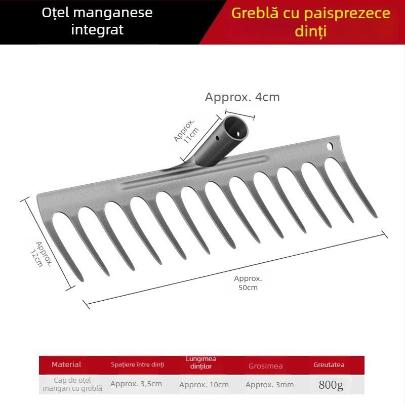 Greblă din oțel mangan – unealtă de grădină multifuncțională pentru îndepărtarea buruienilor și plantarea legumelor, design cu cinci dinți, afânarea solului