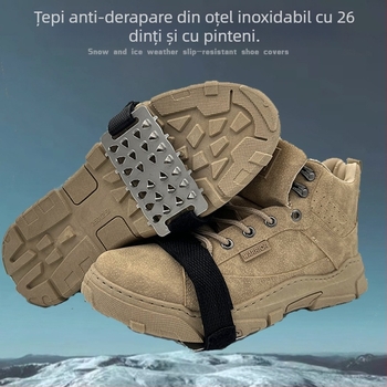 Cramponi pentru pantofi, 26 dinți, anti-derapare, ușori, pentru zăpadă și gheață