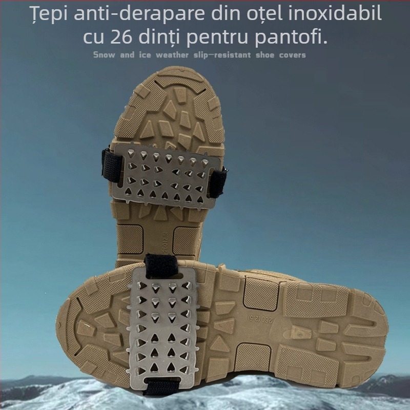Cramponi pentru pantofi, 26 dinți, anti-derapare, ușori, pentru zăpadă și gheață