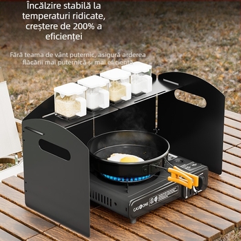 Protecție vânt exterior pentru sobă - paravan pliabil de tip card, aliaj zinc-fier, portabil și rezistent la vânt