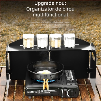 Protecție vânt exterior pentru sobă - paravan pliabil de tip card, aliaj zinc-fier, portabil și rezistent la vânt